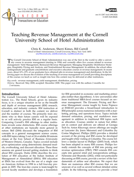 Teaching Revenue Management at the Cornell .Pubs.Inf University School of Hotel Administration