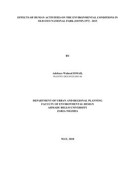 Effects of Human Activities on the Environmental Conditions in Old Oyo National Park (Oonp) 1972 - 2015