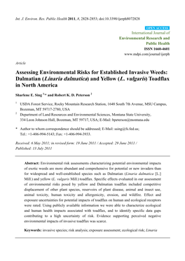 Assessing Environmental Risks for Established Invasive Weeds: Dalmatian (Linaria Dalmatica) and Yellow (L