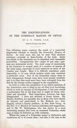 The Identifications of the Domesday Manors of Devon