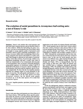 The Evolution of Social Parasitism in Acromyrmex Leaf-Cutting Ants: a Test of Emery's Rule