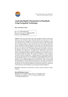 Analyzing Rapid Urbanization in Panchkula Using Geospatial Technology