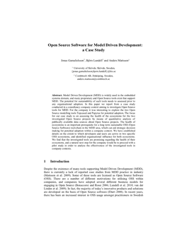 Open Source Software for Model Driven Development: a Case Study