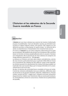 Histo Ire 1 Chapitre L'historien Et Les Mémoires De La Seconde Guerre Mondiale En France