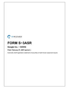 FORM S−3ASR Google Inc