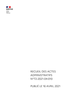 Recueil Des Actes Administratifs N°72-2021-04-010