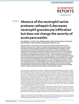 Absence of the Neutrophil Serine Protease Cathepsin G Decreases Neutrophil Granulocyte Infltration but Does Not Change the Severity of Acute Pancreatitis Ali A