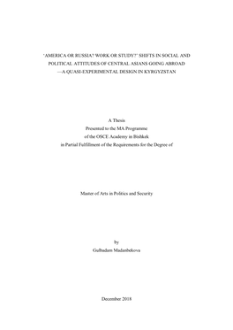 Shifts in Social and Political Attitudes of Central Asians Going Abroad —A Quasi-Experimental Design in Kyrgyzstan