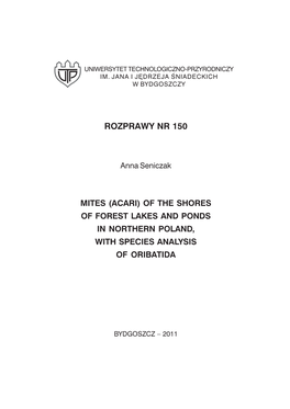 Mites (Acari) of the Shores of Forest Lakes and Ponds in Northern Poland with Species Analysis of Oribatida
