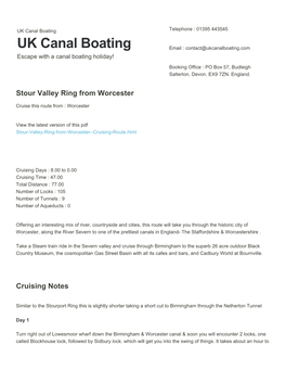Stour Valley Ring from Worcester | UK Canal Boating