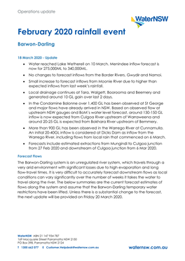 February 2020 Rainfall Event Barwon-Darling