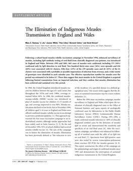 The Elimination of Indigenous Measles Transmission in England