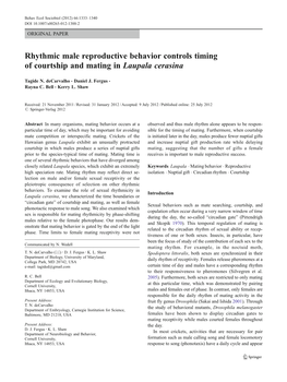 Rhythmic Male Reproductive Behavior Controls Timing of Courtship and Mating in Laupala Cerasina