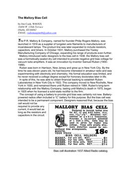 The Mallory Bias Cell by Jim Cook, W0OXX 16404 W