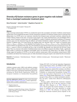 Diversity of Β-Lactam Resistance Genes in Gram-Negative Rods Isolated from a Municipal Wastewater Treatment Plant