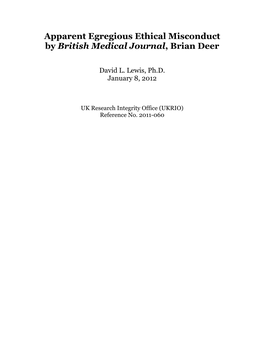 Apparent Egregious Ethical Misconduct by BMJ, Brian Deer