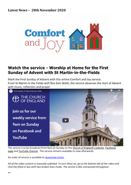 Worship at Home for the First Sunday of Advent with St Martin-In-The-Fields Mark the First Sunday of Advent with This Online Comfort and Joy Service