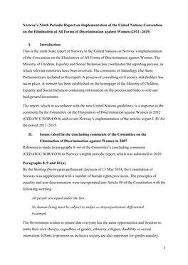 Norway's Ninth Periodic Report on Implementation of the United Nations Convention on the Elimination of All Forms of Discrimin