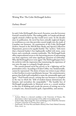 Writing War: the Colin Mcdougall Archive Zachary Abram