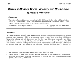 KEITH and GORDON NOTES: ADDENDA and CORRIGENDA by Andrew B W Macewen1