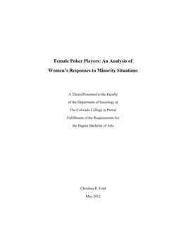 Female Poker Players: an Analysis of Women’S Responses to Minority Situations