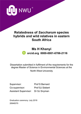 Relatedness of Saccharum Species Hybrids and Wild Relatives in Eastern South Africa