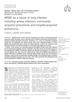 MRSA As a Cause of Lung Infection Including Airway Infection, Community- Acquired Pneumonia and Hospital-Acquired Pneumonia