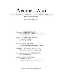 Archipelago, Vol. 1, No. 1