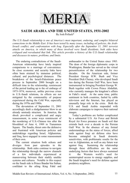 SAUDI ARABIA and the UNITED STATES, 1931-2002 by Josh Pollack*