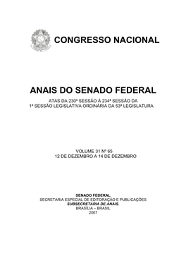 Congresso Nacional Anais Do Senado Federal