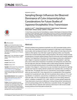 Sampling Design Influences the Observed Dominance of Culex Tritaeniorhynchus: Considerations for Future Studies of Japanese Encephalitis Virus Transmission