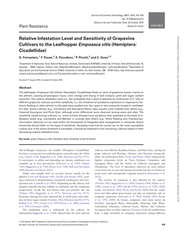 Relative Infestation Level and Sensitivity of Grapevine Cultivars To