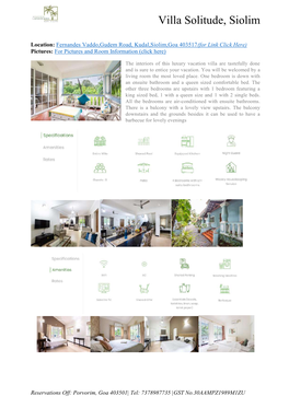 Villa Solitude, Siolim Factsheet