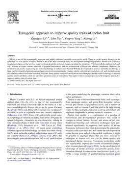 Transgenic Approach to Improve Quality Traits of Melon Fruit