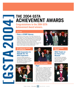 ACHIEVEMENT AWA R D S Congratulations to the 2004 GSTA Achievement Award Winners