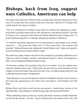 Bishops, Back from Iraq, Suggest Ways Catholics, Americans Can Help