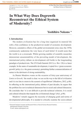 In What Way Does Degrowth Reconstruct the Ethical System of Modernity?