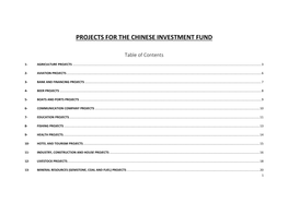 Projects for the Chinese Investment Fund