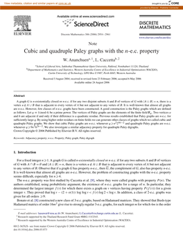 Cubic and Quadruple Paley Graphs with the N-E.C. Property W