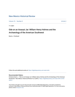 Ode on an Anasazi Jar: William Henry Holmes and the Archaeology of the American Southwest