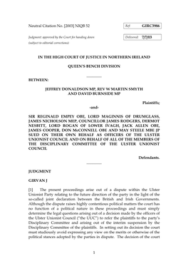 Donaldson MP & Ors V Empey &