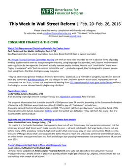 This Week in Wall Street Reform | Feb. 20–Feb. 26, 2016