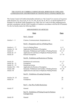 The County of Cumbria (Various Roads, Borough of Copeland) (Consolidation and Provision of Traffic Regulations) Order 2018