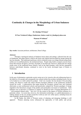 Continuity & Changes in the Morphology of Urban Sudanese