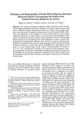 Phylogeny and Biogeography of Pacific Rubus Subgenus