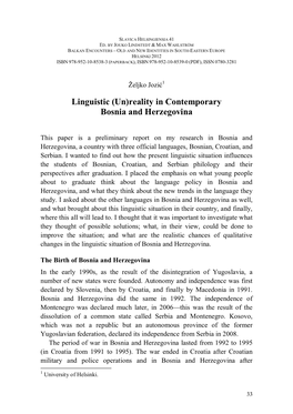 Linguistic (Un)Reality in Contemporary Bosnia and Herzegovina