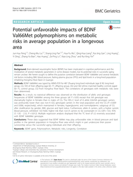 Potential Unfavorable Impacts of BDNF Val66met Polymorphisms On