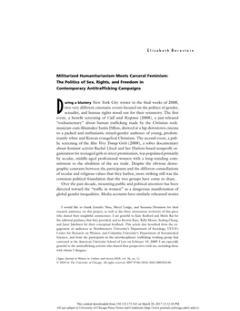 Militarized Humanitarianism Meets Carceral Feminism: the Politics of Sex, Rights, and Freedom in Contemporary Antitrafﬁcking Campaigns