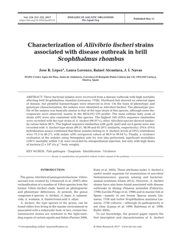 Characterization of Aliivibrio Fischeri Strains Associated with Disease Outbreak in Brill Scophthalmus Rhombus