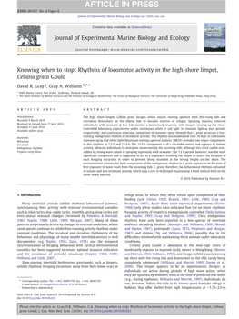 Rhythms of Locomotor Activity in the High-Shore Limpet, Cellana Grata Gould